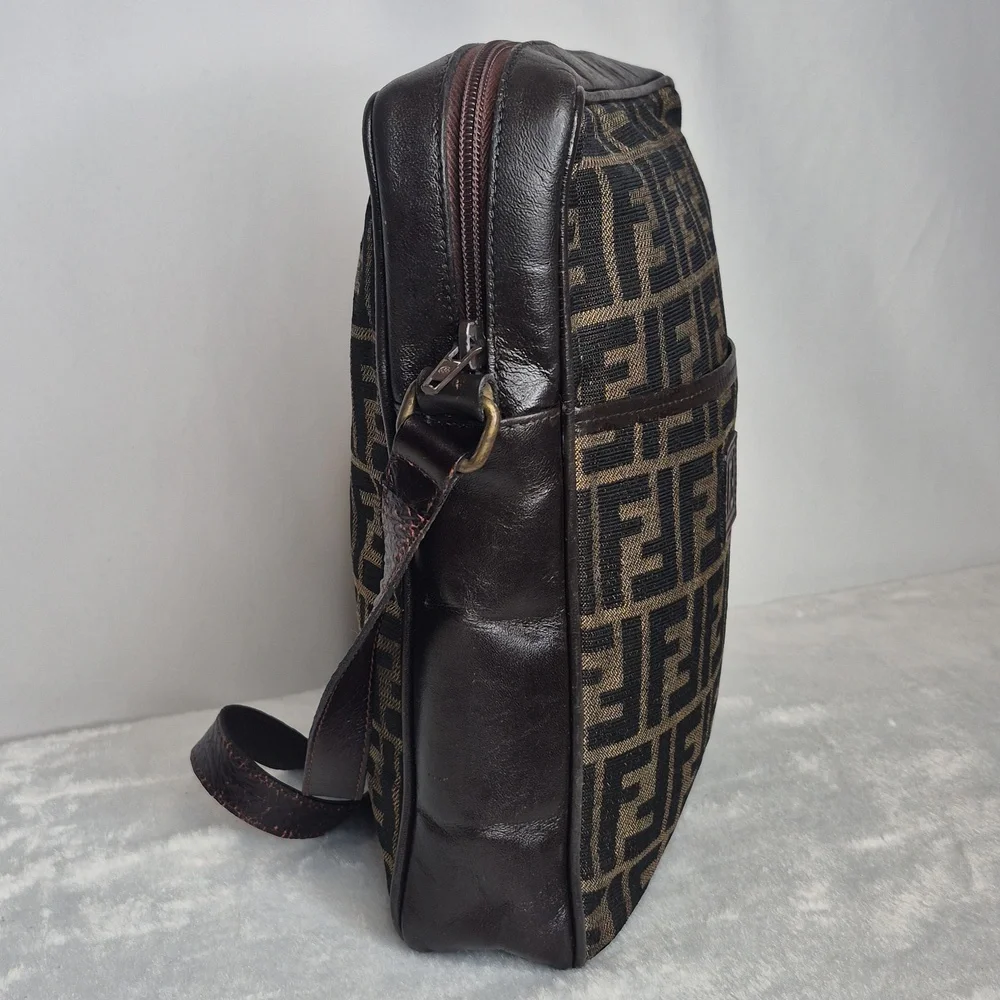 Fendi Vintage Brown Monogram Messenger Bag UNISEX w/Dust Bag & COA